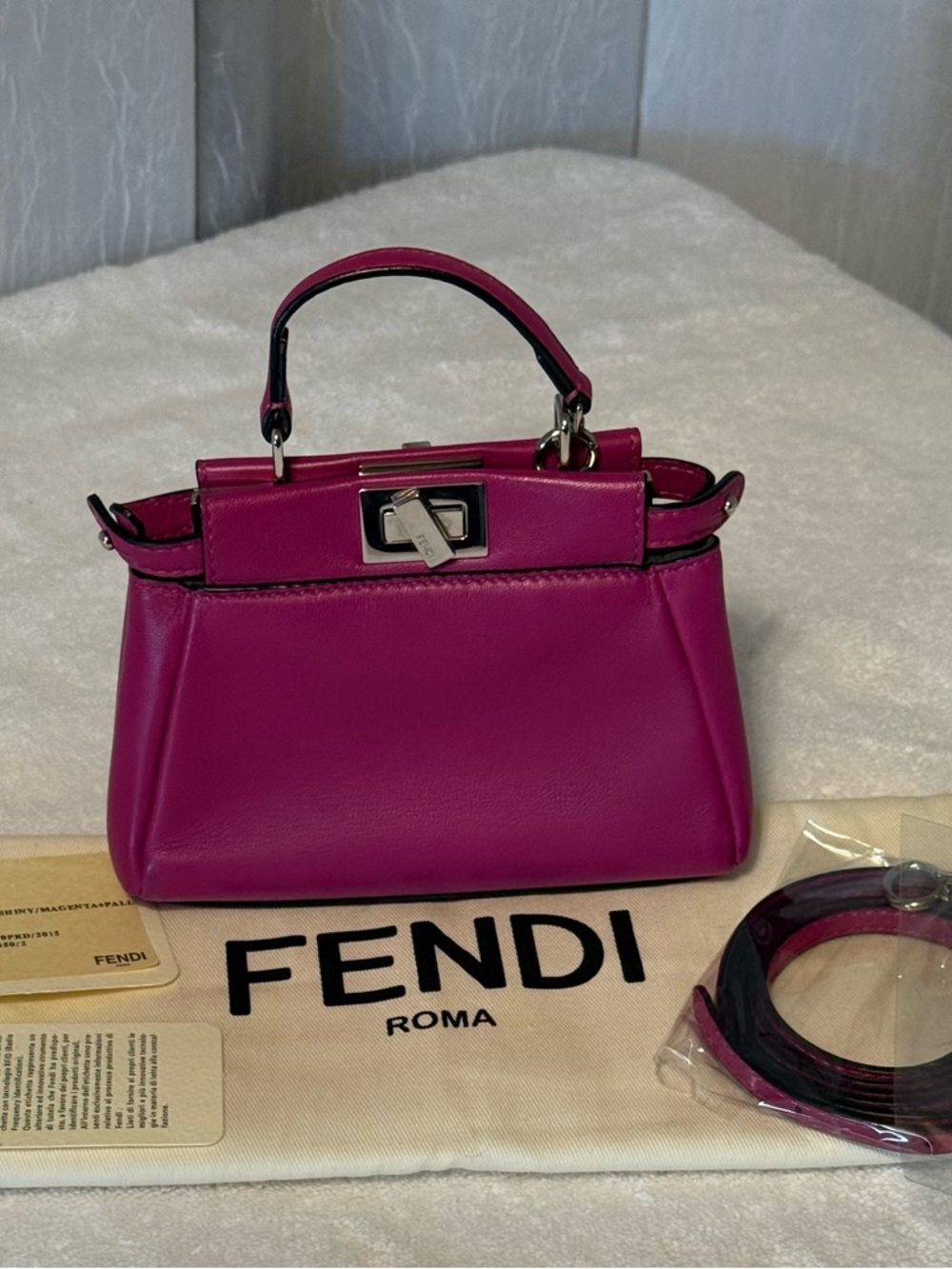 Fendi Micro Mini Peekaboo Top Handle Bag in Pink Fuchsia with Silver Hardware